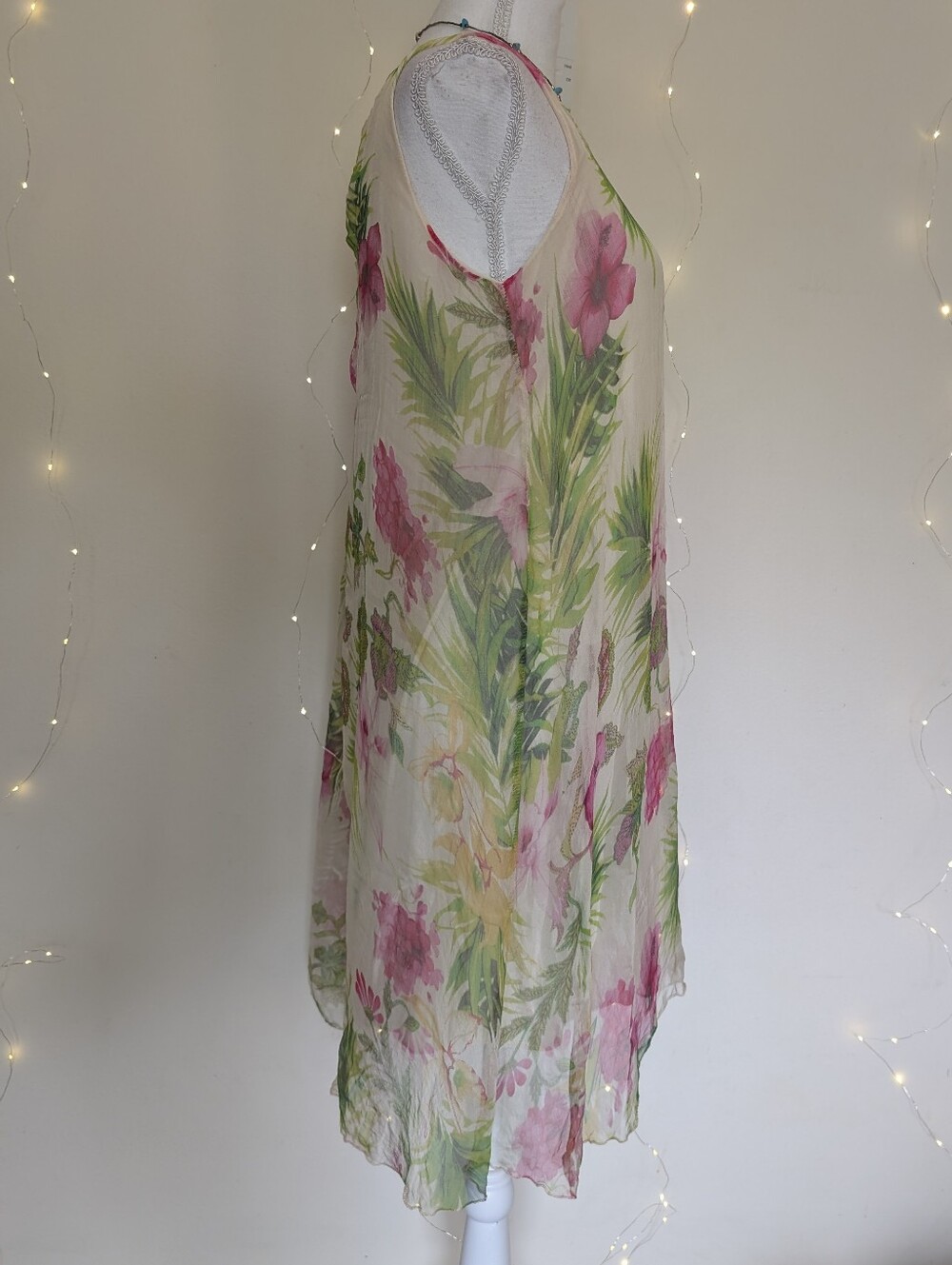 Silk Tropical Print Dress - Vacation Summer Wear - Picture 5 of 12
